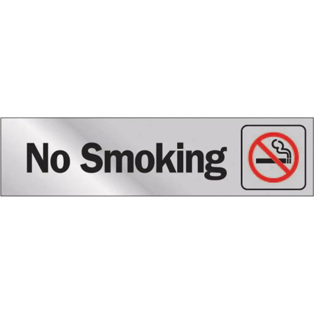2" x 8" Sign "No Smoking" [Black on Silver] Adhesive Label