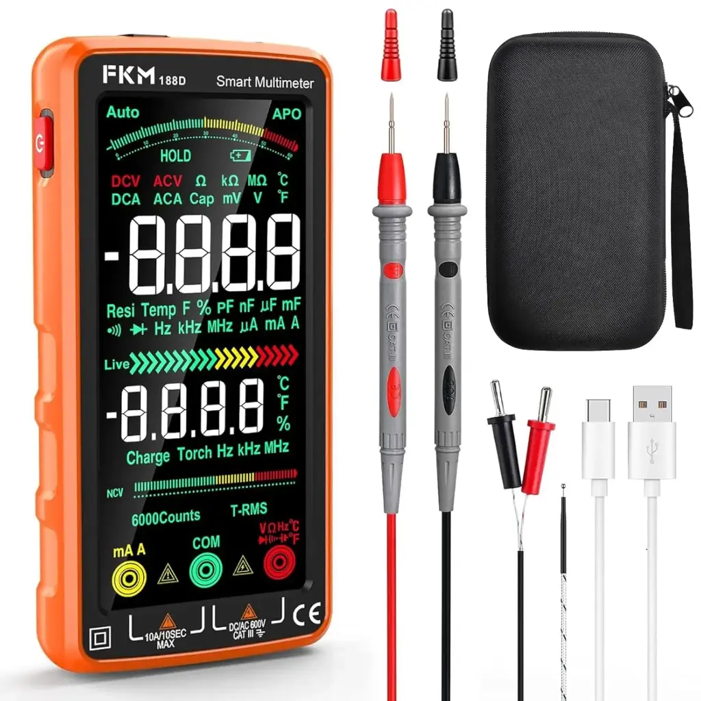 Rechargeable Pro Digital Smart Multimeter Tester TRMS [5" Backlit Color LCD Screen] (FKM)