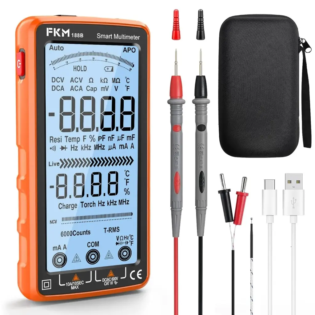 Rechargeable Pro Digital Smart Multimeter Tester TRMS [5" Backlit LCD Screen] (FKM)