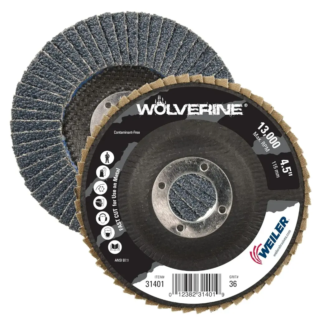 4-1/2" X 7/8" X 36 Grit Zirconia Alumina Type 27 Flap Disc (Weiler/Wolverine) 