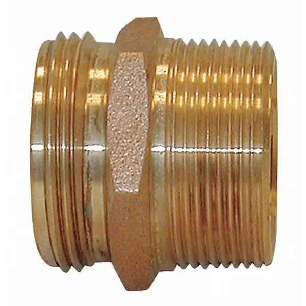 1-1/2" NH/NST Fire Hose to 1-1/2" NPT Double Male Hex Nipple Brass