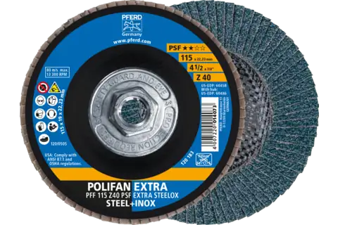 4-1/2" X 5/8-11 T-27 40 Grit Polifan Extra Flap Disc Zirconia Alumina (Pferd)