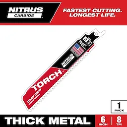 1Pk 6" X 8T TORCH NITRUS Carbide Sawzall Blade (Milwaukee)