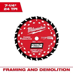 7-1/4” 24T NITRUS™ Carbide Framing & Demolition Circular Saw Blade (Milwaukee)