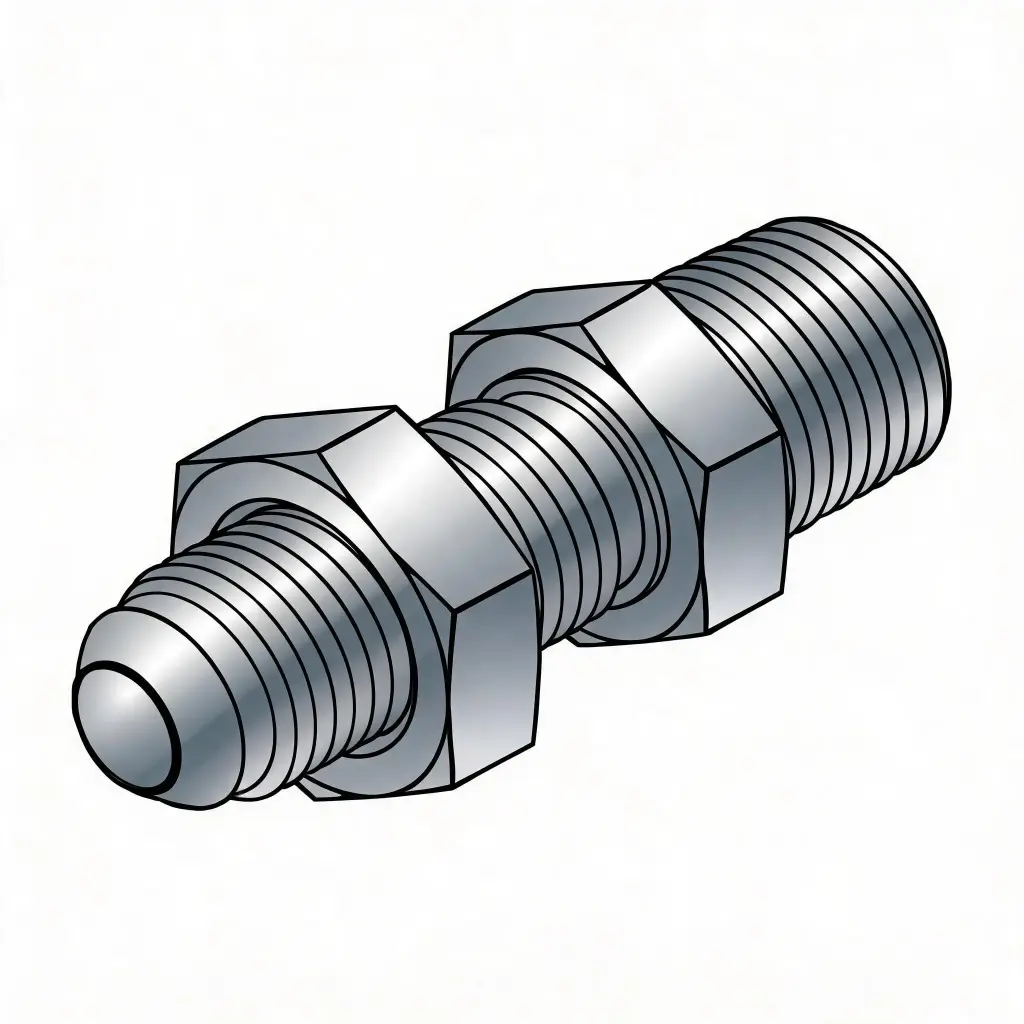 -8 JIC X 1/2" NPT Bulkhead Adapter W/Lock Nut Steel