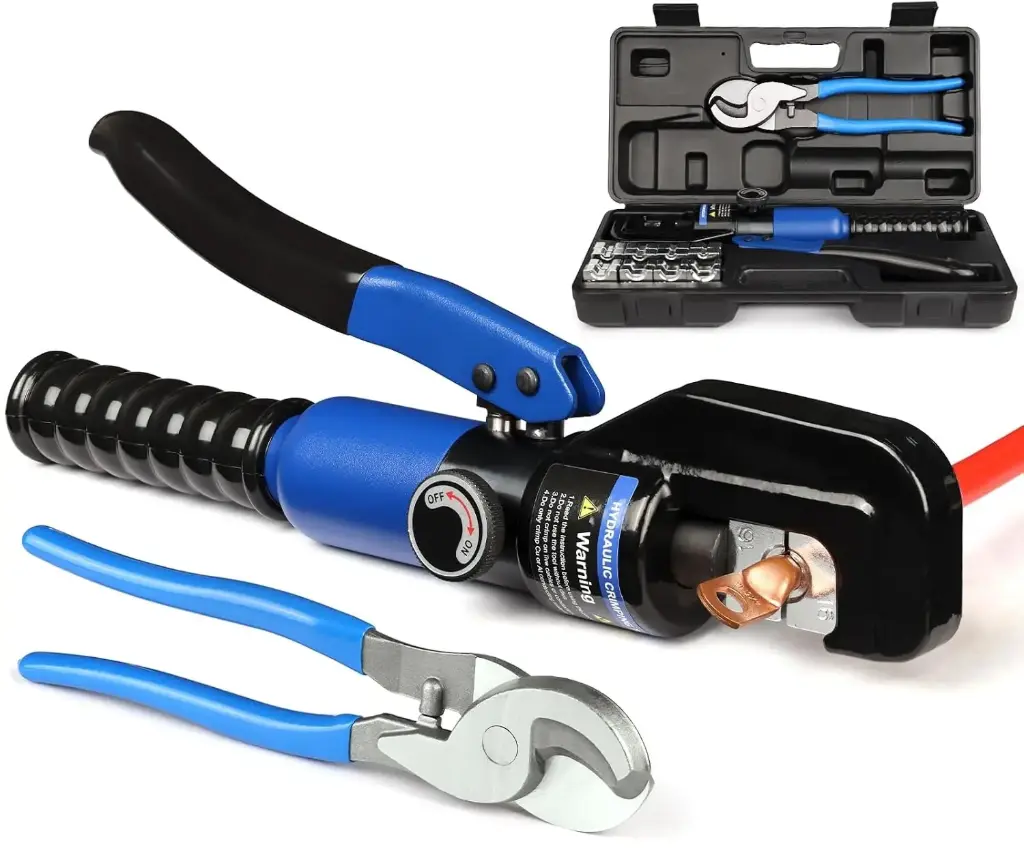 Hydraulic Lug Crimping Tool 10 Ton [9 Dies 12–2/0 AWG] W/ Cable Cutter & Case