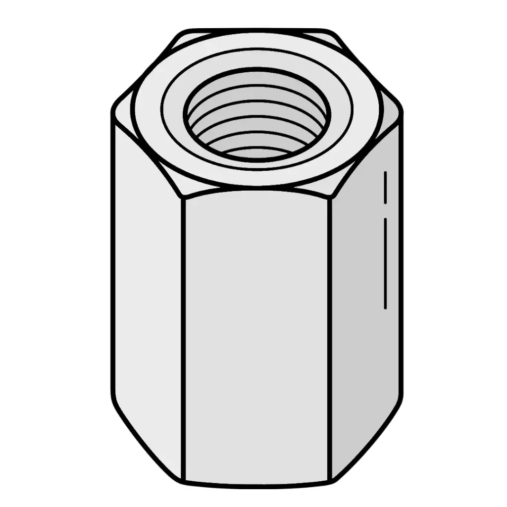 M6-1.0 X 18mm Long Hex Coupling Nut A2 Stainless Steel DIN6334 [AF=10]
