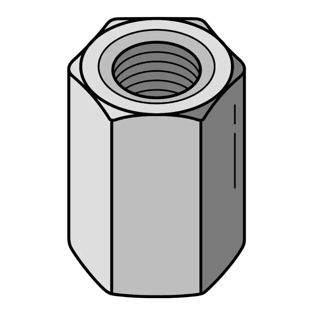 1/4"-20 X 7/8" Long Hex Coupling Nut ZP [3/8" Wide]