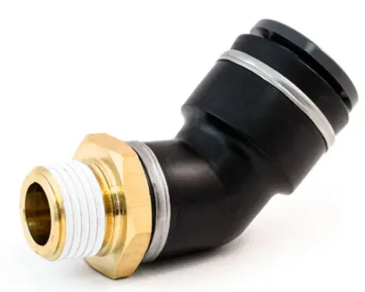 [379PCS6X4] 3/8" PTC X 1/4" NPT 45° Male Swivel Elbow Composite (DOT)