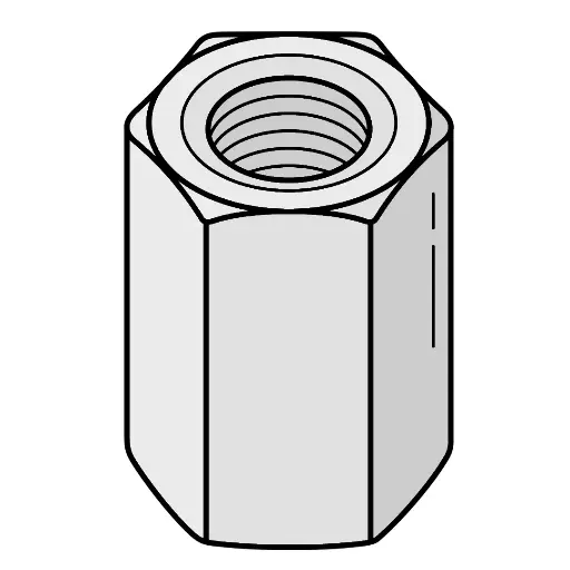 [50CNHC125SS] 1/2"-13 X 1-1/4" Long Hex Coupling Nut Stainless Steel [5/8" Wide]