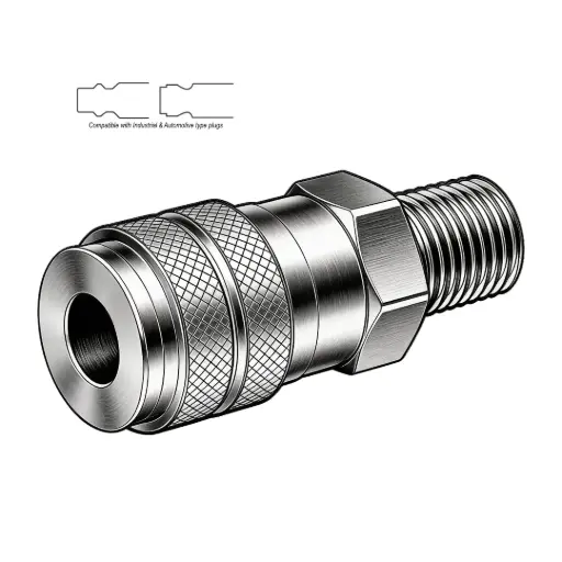 [AC8X6M-S] 1/2" X 3/8" Automotive Air Coupler to Male NPT Steel