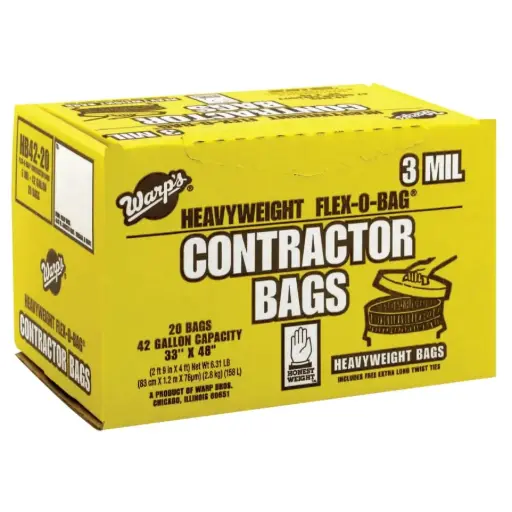 [BAG42GX20-3B] 20Ct 3mil Black Contractor Trash Bags 42 Gallon (Warp Bros)