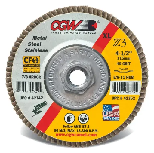 [CGW-42352] 4-1/2" X 5/8"-11 X 40 Grit XL Flap Discs Premium Z3 Type 27 (CGW)