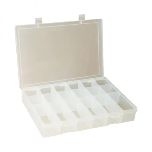 [DUR-LP18-CLEAR] 18 Compartment Plastic Box [WxDxH:13-1/8 x 9 x 2-5/16] (Durham)