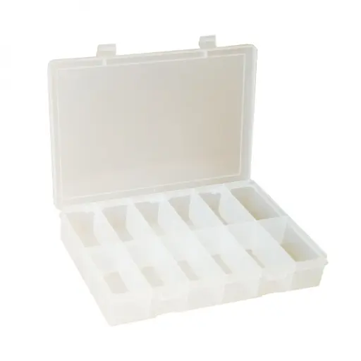 [DUR-SP12-CLEAR] 12 Compartment Small Plastic Box [WxDxH:10-13/16 x 6-3/4 x 1-3/4] (Durham)