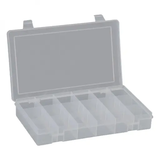 [DUR-SP18-CLEAR] 18 Compartment Small Plastic Box [WxDxH:10-13/16 x 6-3/4 x 1-3/4] (Durham)