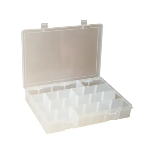 [DUR-SPADJ-CLEAR] Adjustable Compartment Small Plastic Box [WxDxH:10-13/16 x 6-3/4 x 1-3/4] (Durham)