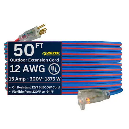 [EXTCORD50EX] 50Ft 12/3 SJEOW Extreme/Cold Weather Extension Cord Red/Blue