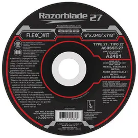 [FLXA2481] 6" X .045 X 7/8" T-27 Razorblade Cutoff Wheel (Flexovit USA)