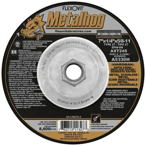 [FLXA5330H] 7" X 1/4" X 5/8-11 T-27 Metalhog Grinding Wheel (Flexovit USA)