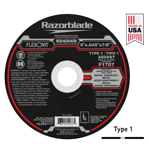 [FLXF1707] 6" X .045 X 7/8" T-1 Razorblade Cutoff Wheel (Flexovit USA)