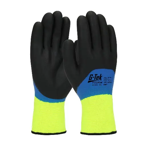 [GLV41-1415/L] Large Blue/Hi-Viz Yellow Acrylic Liner & Double-Dipped Nitrile Foam Grip Glove (G-Tek/PolyKor)