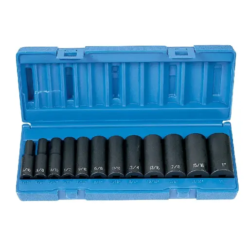 [GP-1213D] 12Pc SAE 3/8" Dr. 6pt Deep Impact Socket Set [5/16"-1"] (Grey Pneumatic)