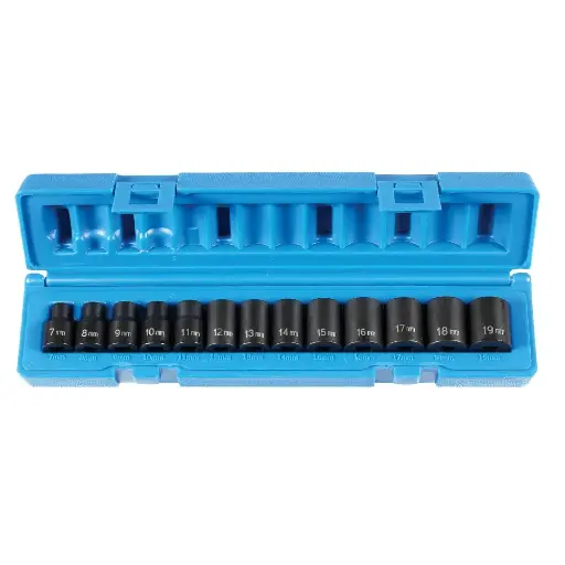 [GP-1213M] 13Pc Metric 3/8" Dr. 6pt Shallow Impact Socket Set [7mm-19mm] (Grey Pneumatic)