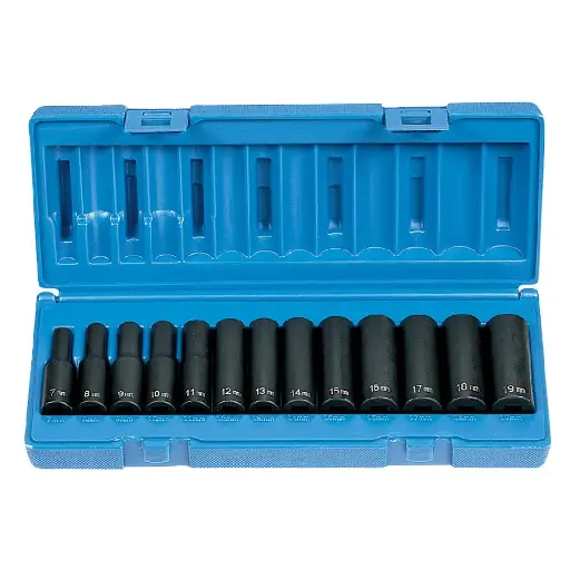 [GP-1213MD] 13Pc Metric 3/8" Dr. 6pt Deep Impact Socket Set [7mm-19mm] (Grey Pneumatic)