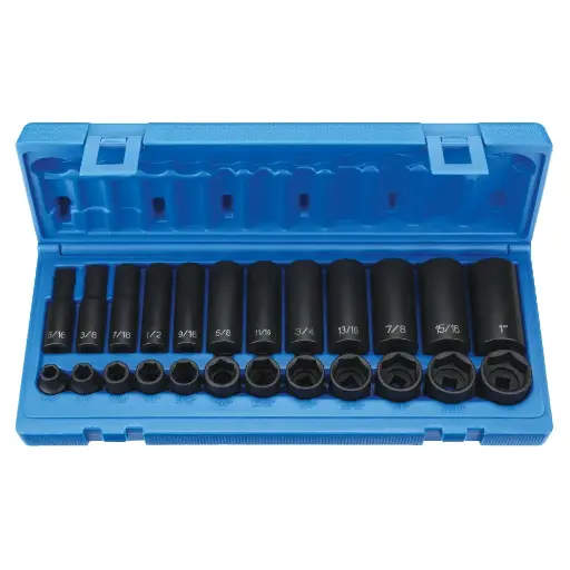 [GP-1224RD] 24Pc SAE 3/8" Dr. 6pt Shallow/Deep Impact Socket Set [5/16"-1"] (Grey Pneumatic)