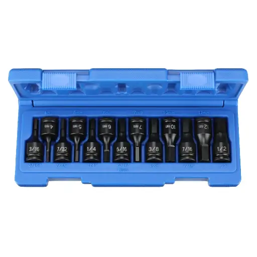 [GP-1298HC] 13Pc SAE/Metric 3/8" Dr. Hex Driver Impact Socket Set [4mm-12mm & 3/16"-1/2"] (Grey Pneumatic)