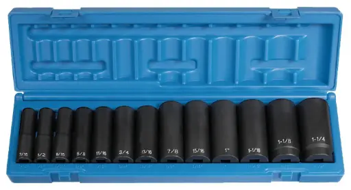 [GP-1312D] 13Pc 1/2" Dr. 6 Pt. SAE Deep Impact Socket Set [7/16"-1-1/4"] (Grey Pneumatic)