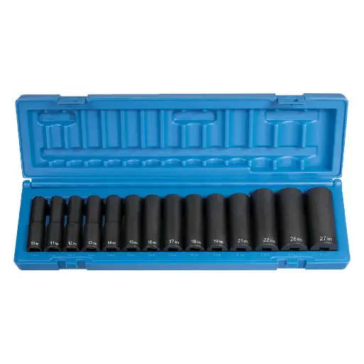 [GP-1412MD] 14Pc Metric 1/2" Dr. 6 Pt. Deep Impact Socket Set [10mm-27mm] (Gray Pneumatic)