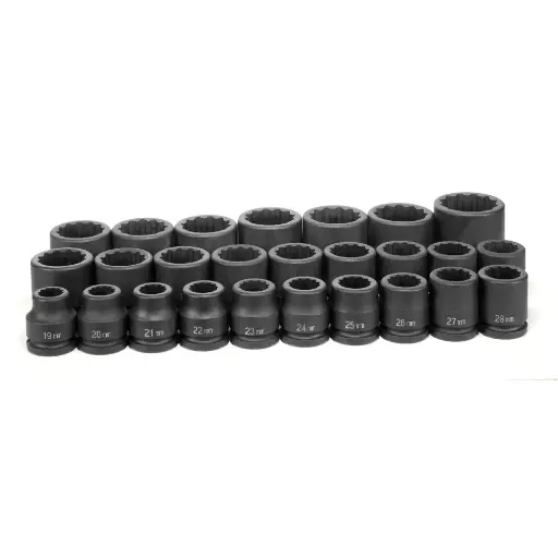 [GP-8126M] 26Pc Metric 3/4" Dr. 12pt Shallow Impact Master Socket Set W/Metal Storage Case (Grey Pneumatic)