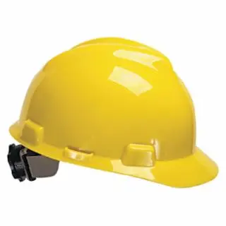 [HARDHAT475360] Yellow Front Brim Slotted Protective Cap-Style Hard Hat Ratcheting Fas-Trac® III Suspension (MSA/V-Gard®)