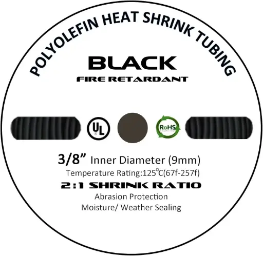 [HST3/8B-BS] 3/8" X 200Ft Black Poly 2:1 Heatshrink Spool