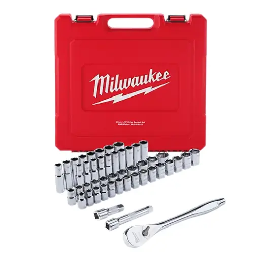 [MILW48-22-9010] 47Pc SAE/Metric 1/2" Dr. 6pt Deep/Shallow Chrome Socket & Ratchet Set [10mm-24mm/1/2"-15/16"] (Milwaukee)