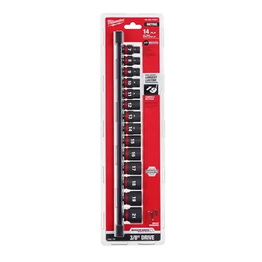 [MILW49-66-7007] 14Pc Metric 3/8" Dr. 6pt Shallow Impact Socket Set W/Rail [7mm-21mm] (Milwaukee)