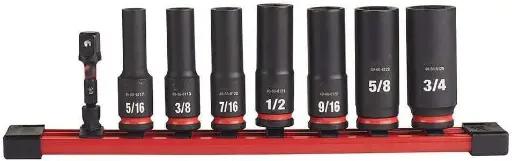 [MILW49-66-7024] 8Pc 3/8" Drive Deep Impact 6 Point Socket Set W/Hex Adapter SHOCKWAVE (Milwaukee)
