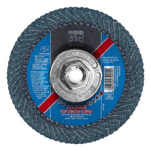 [PFERD-67216] 5" X 5/8"-11 X 40Grit Polyfan Curve Flap Disc (Pferd)