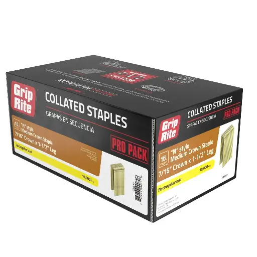 [STAPLEN17-GR] 16Ga X 7/16" (Cr) X 1-1/2" (L) Electro Galvanized Staples [10,000pk] (Grip-Rite)