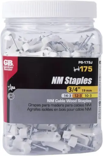 [STAPLE-PS-175J] 175Pk 3/4" NM Plastic Cable Staple White [Secures 14/3 12/3 10/3] (Gardner Bender)