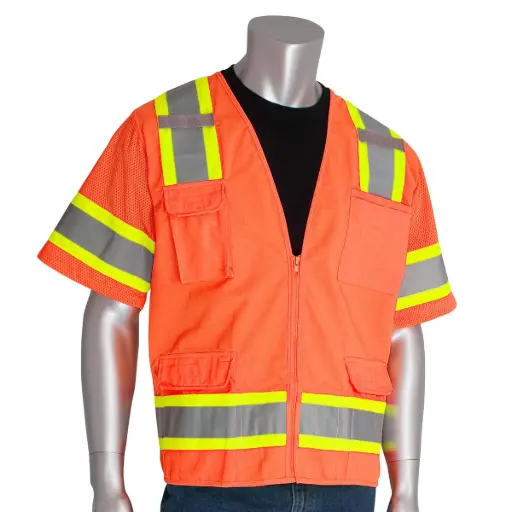 [SV3OZ-XL] Class 3 Safety Vest Orange Zipper (X-Large)