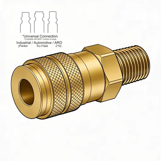 [UC6X4M-B] 3/8" Universal Air Coupler X 1/4" Male NPT Brass *Compatible W/ARO, Industrial & Automotive Style]