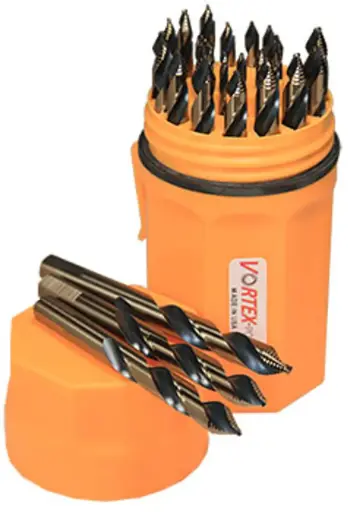 [VIK-22913] 29Pc Vortex-Point Mechanics Length Drill Bit Set [1/16" to 1/2"] 3-Flat Shanks (Viking)