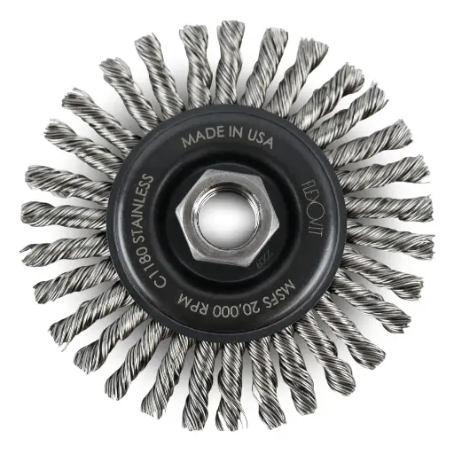 [FLXC1180] 4" X 1/4 X 5/8-11 Stringer Bead Knotted Wire Wheel .020 Stainless Steel Wire (Flexovit USA)