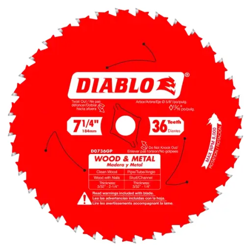 [FREUD-D0736GPX] 7-1/4" X 36 Tooth Wood & Metal Carbide Tipped Circular Saw Blade (Diablo)