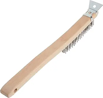 [BRUSH3X19-SB] 3 X 19 Row Long Wire Brush W/Scraper Blade 14" Wood Handle
