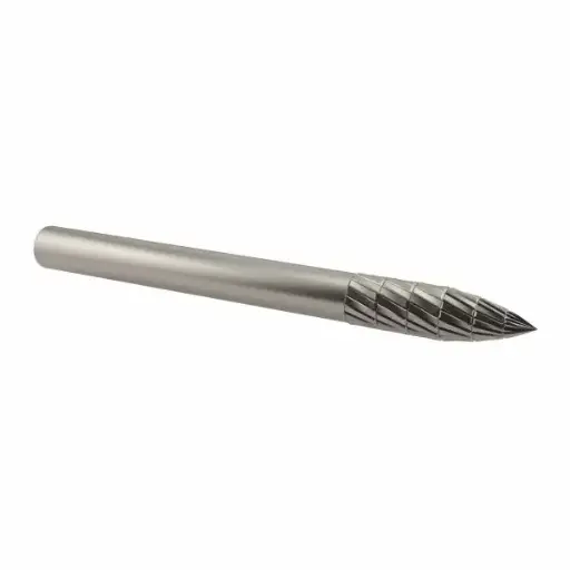 [BURSG-43] 1/8" [3/8" Long Cut] Double Cut Tree Pointed End Carbide Burr 1/8" Shank