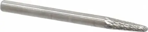 [BURSL-41] 1/8" [3/8" Long Cut] Double Cut 14° Taper Radius End Carbide Burr 1/8" Shank
